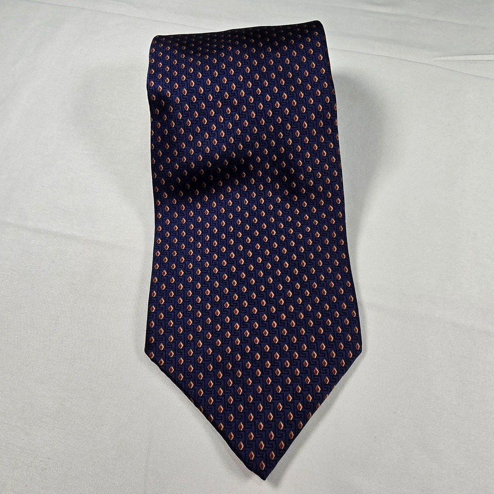 Lord & Taylor USA Made Silk Tie Old Money Business Preppy Geometric Navy